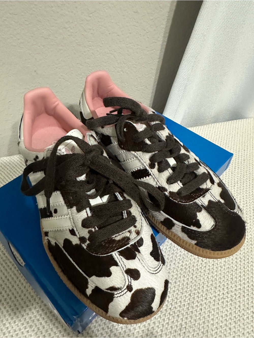 adidas Cow-Print Sneakers in Black, White & Pink